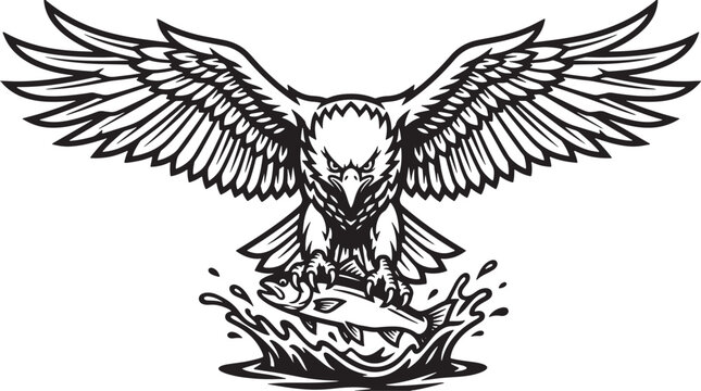 Eagle diving to catch a fish from the water surface