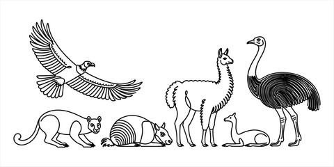 Group of wild animals line art drawing © Ratna Art_Gallery