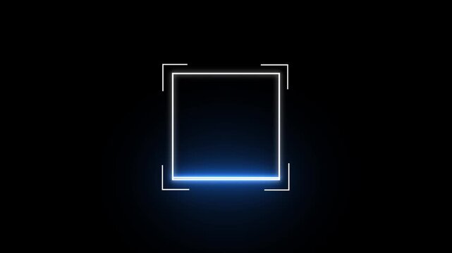 Glowing square neon frame with digital border corners on a dark background