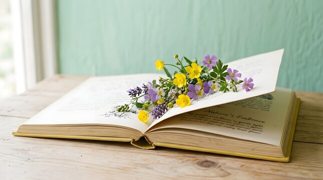 Celebrating book lovers' day world book day with vintage books and fresh wildflowers