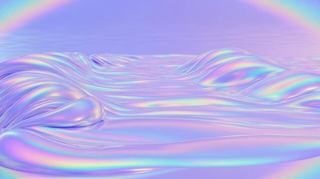 Abstract iridescent liquid with holographic pastel colors flowing in waves animation