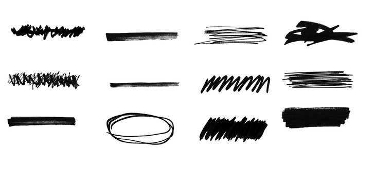 Hand Drawn Black Redaction Marker Lines and Scribble Collection for Text Censor, Highlight and Editorial Design Transparent Background