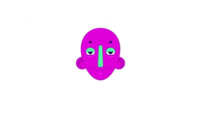 Bored face with droopy eyes and relaxed smile 2D cartoon animation. Indifferent mood. Funny drowsy facial expression animated flat colorful element 4K video isolated on transparent background