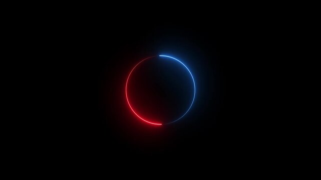 Abstract Neon Circle With Red And Blue Halves On Black Background ring glowing