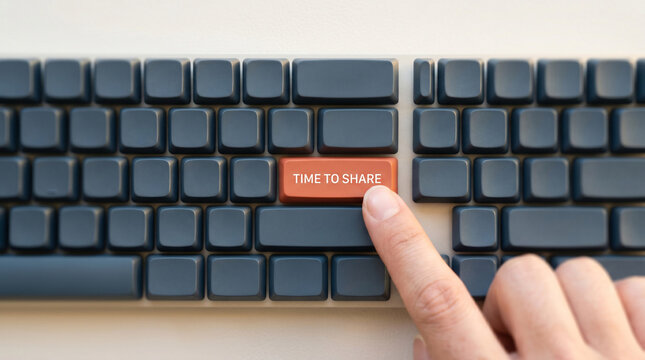 Finger pressing 'Click to Save' button on a computer keyboard