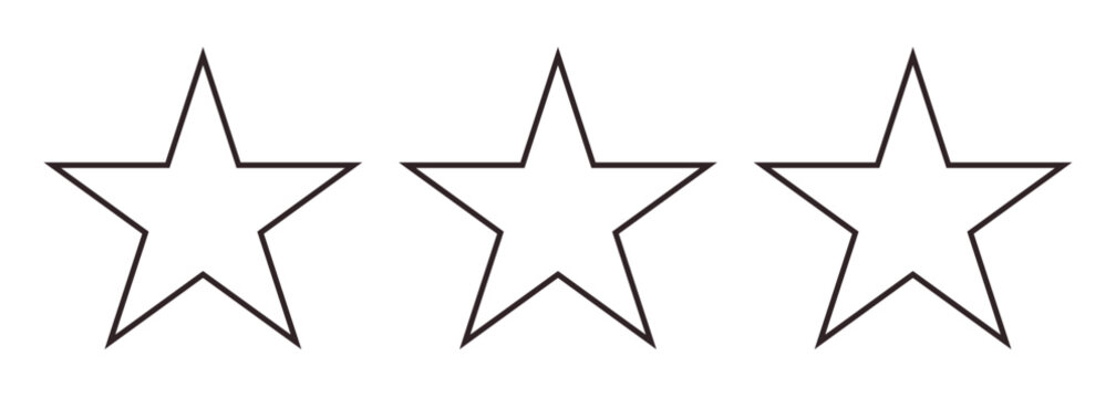 three outlined five pointed star icons aligned in horizontal row isolated on white background vector