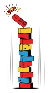 Colorful Stacking Block Tower Game Vector Illustration With Falling Block