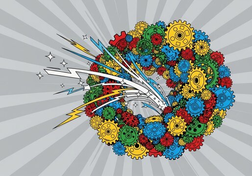 Human Brain Made of Colorful Gears Vector Illustration for Thinking Concepts
