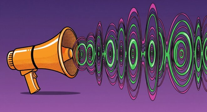 Megaphone Emitting Stylized Sound Waves Vector Illustration