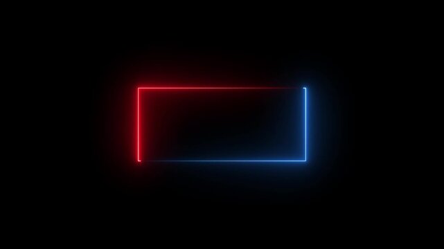 Dual-colored neon rectangle frame blue and red on black abstract background