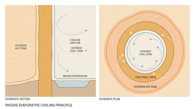 Passive evaporative cooling principle diagram