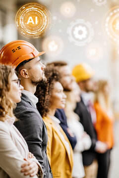 Group of people of different professions standing together, smiling diverse multiethnic workers and specialists team, horizontal recruitment background banner.