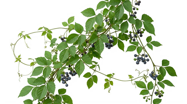 Grape liana plant with berries on a black background