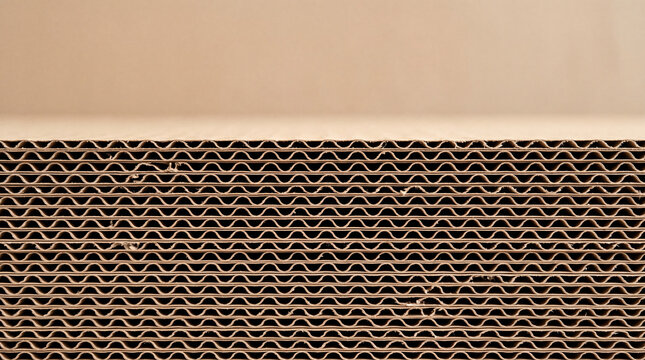 Photorealistic Macro of Stacked Corrugated Cardboard Edges Forming Minimalist Geometric Patterns