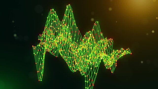Animated Tanzania map reveal created from neural network nodes and flowing data connections with connected intelligence text on a glowing green yellow orange technology background.
