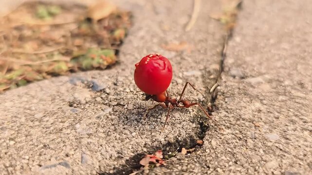 Ant carrying a giant seed, strength demonstration