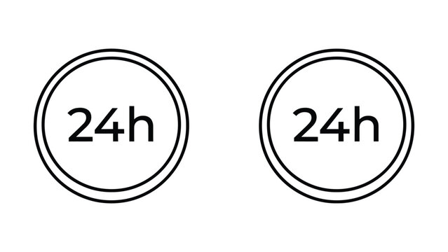 24 hour clock round symbols black lines white background, time