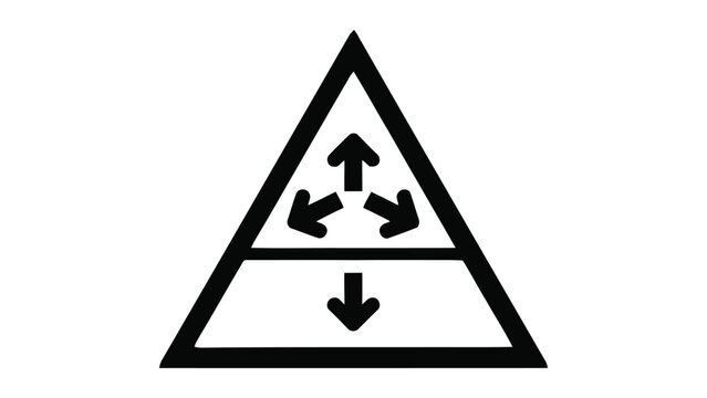 Black triangle with arrows pointing in different directions white background