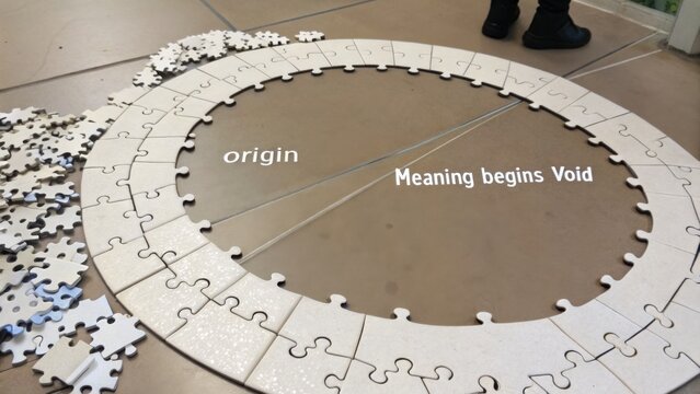 Circular Puzzle Arrangement with Words Origin and Meaning Begins Void