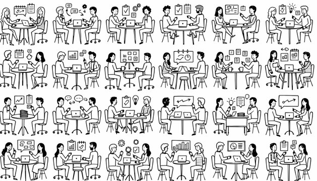 Flat Corporate Business Boardroom Management Meeting Scenes and Technical Presentation Slides
