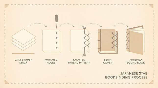 Japanese stab bookbinding process infographic