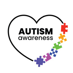 Fototapeta premium Autism Awareness Heart Outline with Colorful Puzzle Pieces, Neurodiversity Acceptance, Inclusion, Community Support and Disability Awareness Vector Illustration