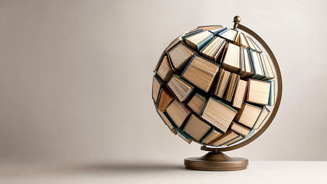 Conceptual world globe uniquely constructed from stacked books for International Youth Day