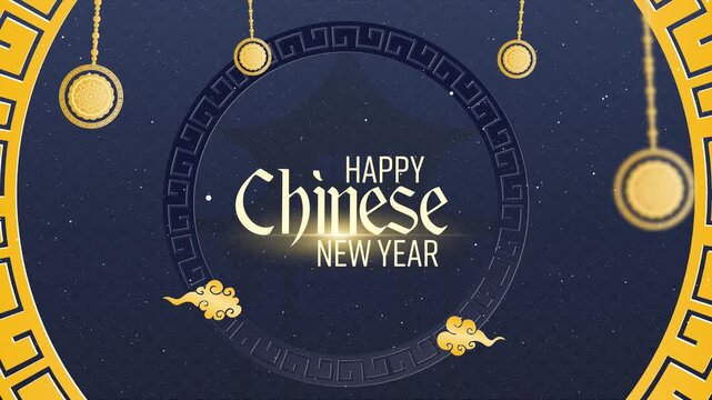 Happy Chinese New Year Typography, Concept Blue Background