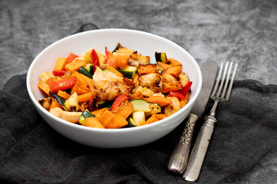 chicken fillet fried with vegetables