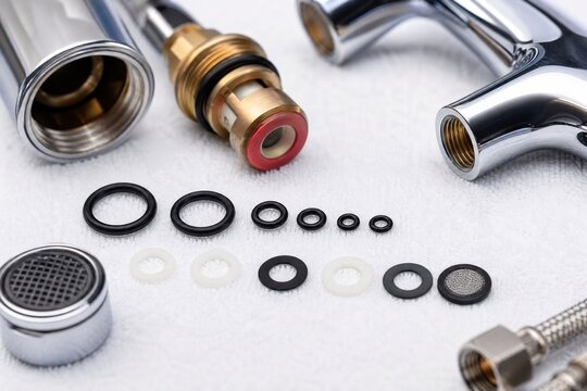 Plumbing faucet parts with rubber O-rings and gaskets seals