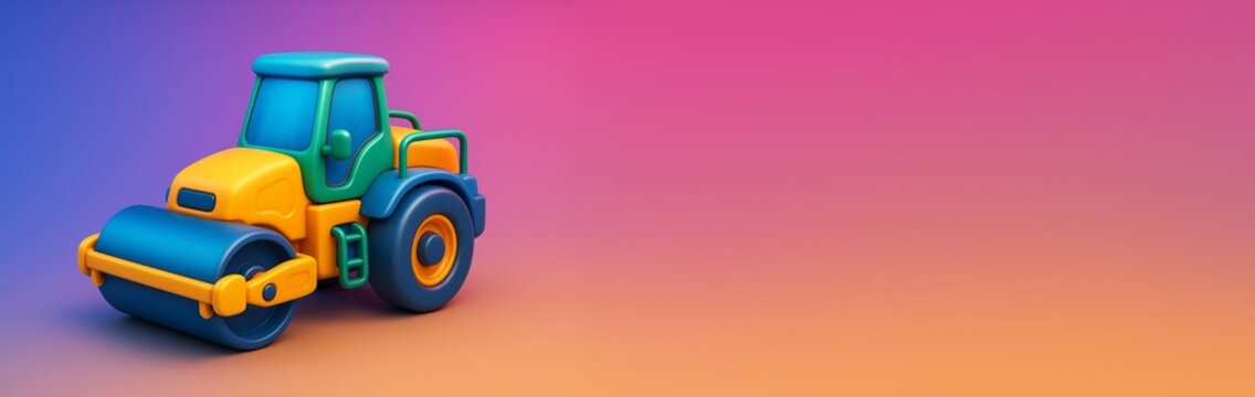 Colorful cartoon steamroller on gradient background with empty copyspace for design or poster concept in construction industry mockup template. Ai generative