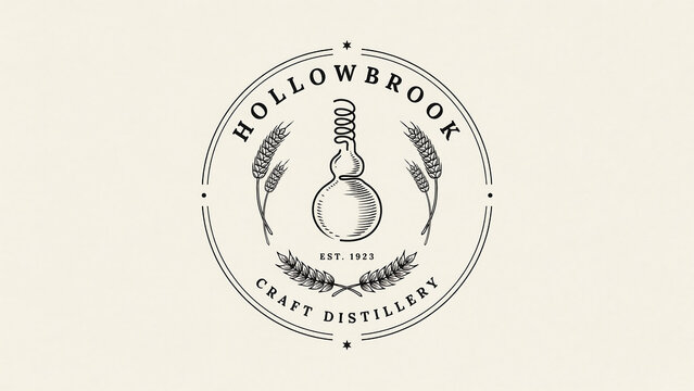 Hollowbrook craft distillery with a copper pot still isolated on a transparent background