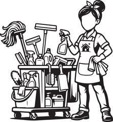 Fototapeta premium Cleaning, janitorial, housekeeping, cart, vector illustration
