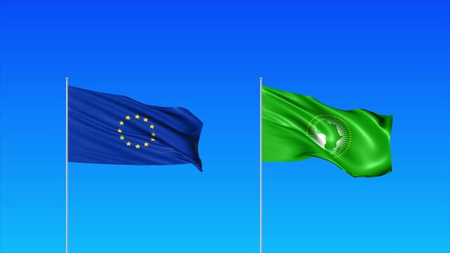 EU and AU Flags Animation Loop, Waving National Flags Background
