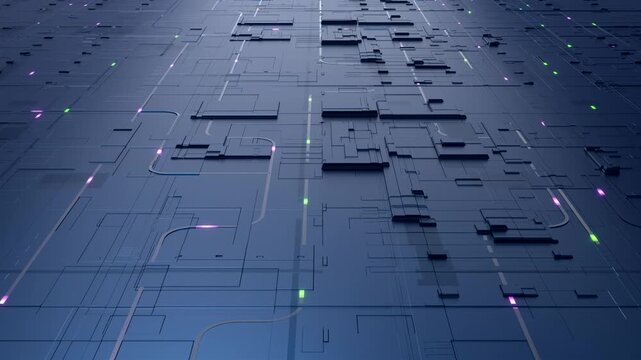 Futuristic motherboard, digital stream, data processing, computing, information exchange. Computer network, electronic components, digital equipment, switch or control board.