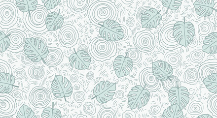 Monstera leaves and tree trunk sections seamless pattern © herdi