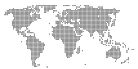 Fototapeta premium Pixelated World Map with Dotted Square Grid Design, Minimal Global Geography Silhouette Vector Illustration for Infographics and Digital Technology