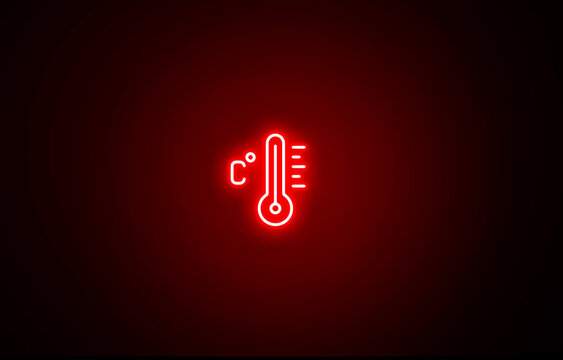 Neon glowing Thermometer Icon on black background. Temperature measurement icon. Thermometer icon sign symbol