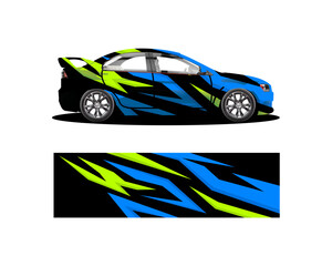 Fototapeta premium Vector wrap sticker motif for racing cars. Graphic abstract line racing background kit design for vehicle wraps, racing cars, rally, adventure, and livery.