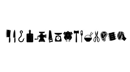 Kitchen tools and cooking utensils illustration featuring knives, boards, scales, and bowls symbolizing culinary creativity and food preparation © Rasheed