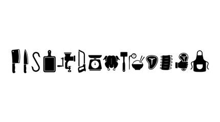 Kitchen tools and cooking utensils illustration featuring knives, boards, scales, and bowls symbolizing culinary creativity and food preparation © Rasheed