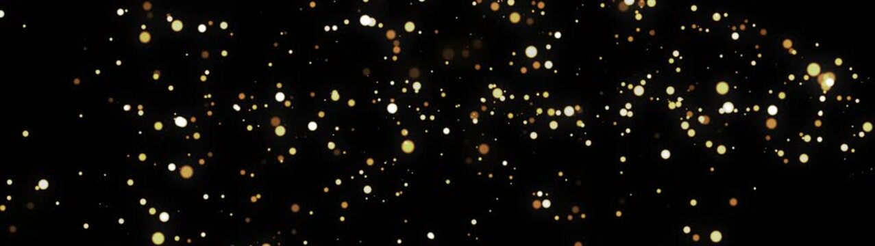 Abstract golden shimmering particles moving along curve, gold bokeh glitter light background, Sparkling particles dust fly, magical golden glitter 4K video for we cover