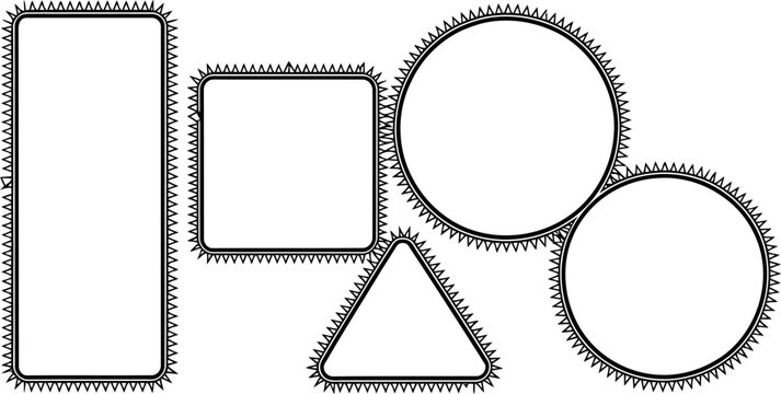 Geometric frames with barbed wire edges on a white background