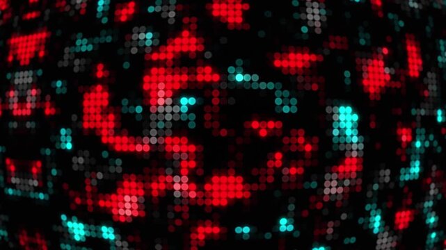 Digital abstract background with glowing cyan and red halftone dot pattern lights