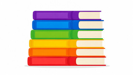 Fototapeta premium Stack of Colorful Hardcover Books Arranged in Rainbow Order Isolated on White Background for Education, Learning, Reading, Library, or Creative Design Projects Concepts