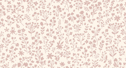 Delicate dusty pink wildflower silhouettes seamless pattern © alfi
