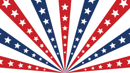 Obraz premium USA Patriotic Sunburst Illustration with Red White and Blue Rays and Stars, American Celebration Background for Independence Day, Fourth of July, Memorial Day and Veterans Day