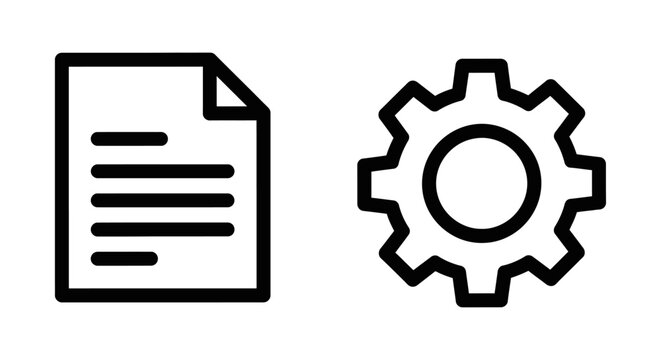 Minimalist linear icons of a document page and a mechanical settings gear with document settings mechanical engineering business configuration minimalist illustration industrial