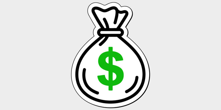 Money bag with green dollar sign on white background with black outline