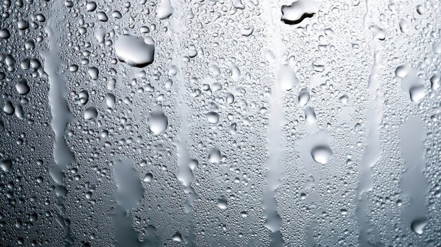 Macro shot of condensation on a textured, reflective surface